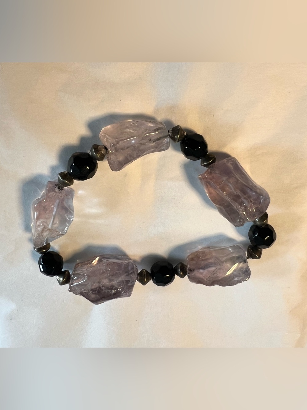 Lavender Crystal and Black Bead Stretch Bracelet